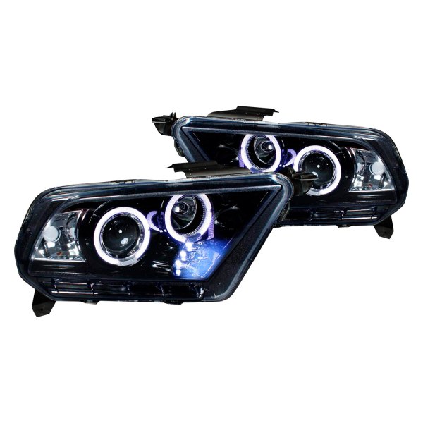 Spec-D® - Gloss Black/Smoke Dual Halo Projector Headlights with Parking LEDs, Ford Mustang