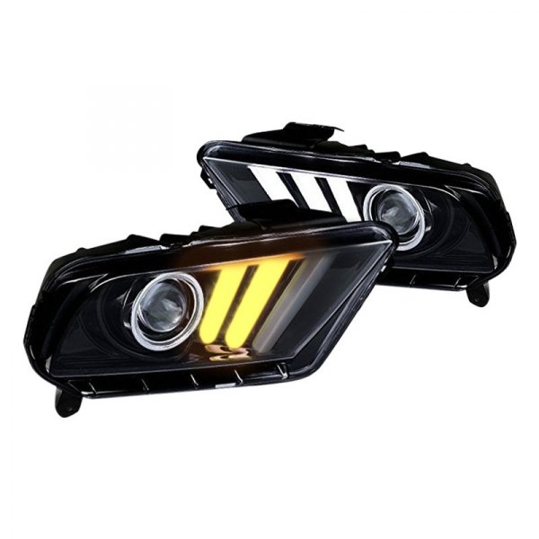 Spec-D® - Black/Smoke Sequential LED DRL Bar Projector Headlights, Ford Mustang