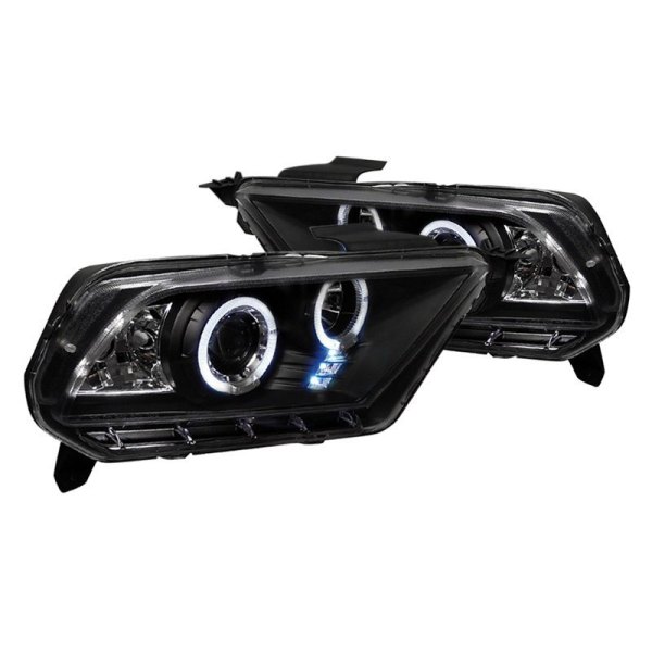 Spec-D® - Black Dual Halo Projector Headlights with Parking LEDs, Ford Mustang