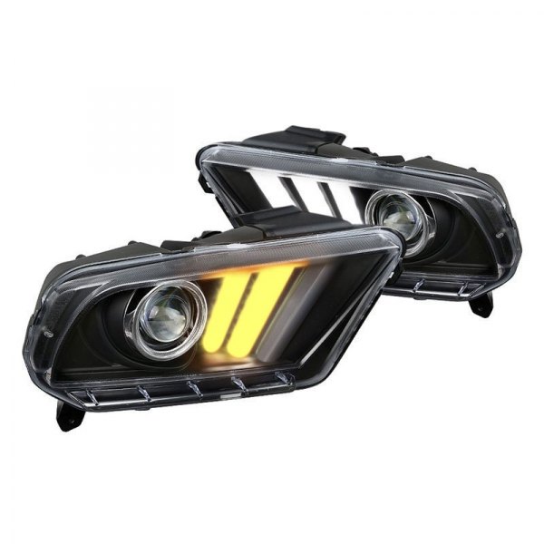 Spec-D® - Black Sequential LED DRL Bar Projector Headlights, Ford Mustang
