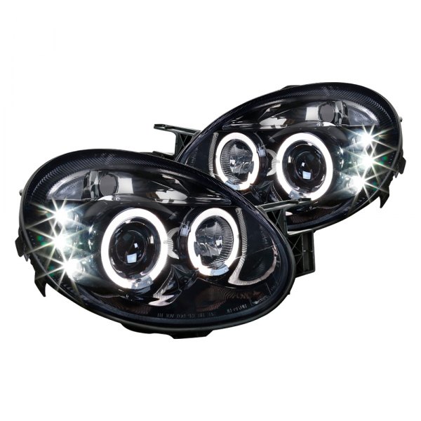 Spec-D® - Gloss Black/Smoke Dual Halo Projector Headlights with Parking LEDs, Dodge Neon