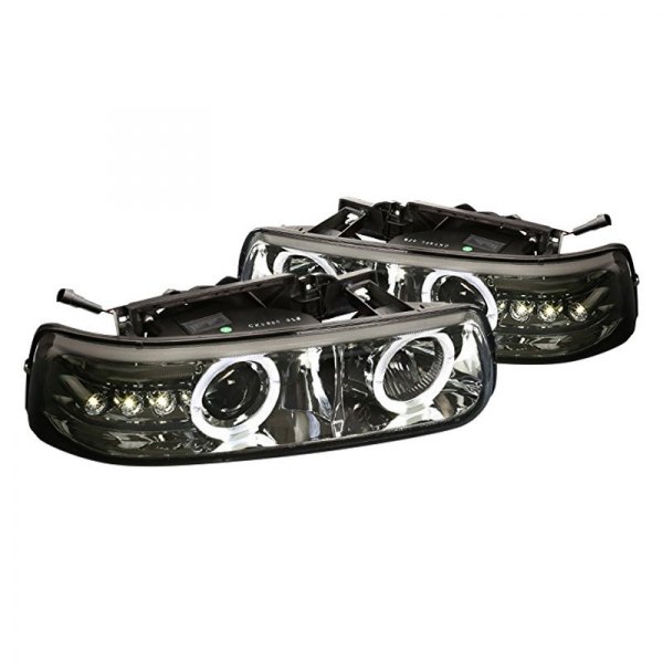 Spec-D® - Chrome/Smoke Dual Halo Projector Headlights with Parking LEDs, Chevy Silverado