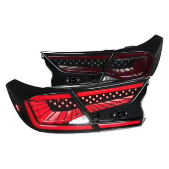 Spec-D® - Driver and Passenger Side Matte Black/Smoke Sequential Fiber Optic LED Tail Lights