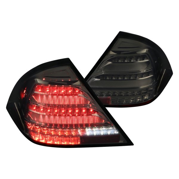 Spec-D® - Chrome/Dark Smoke Sequential Fiber Optic LED Tail Lights, Mercedes C Class