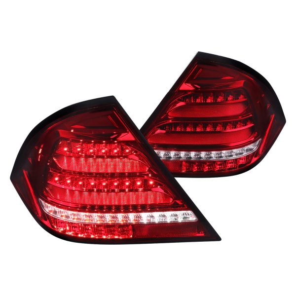 Spec-D® - Chrome/Red Sequential Fiber Optic LED Tail Lights, Mercedes C Class