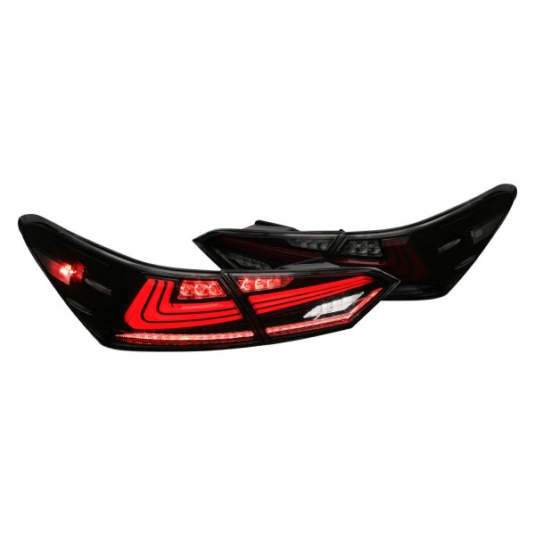 Spec-D® - Gloss Black/Smoke Sequential Fiber Optic LED Tail Lights, Toyota Camry