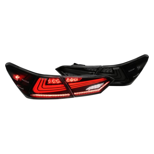 Spec-D® - Matte Black/Smoke Sequential Fiber Optic LED Tail Lights, Toyota Camry