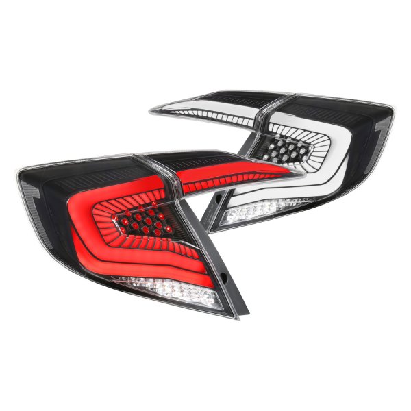 Spec-D® - Matte Black Sequential Fiber Optic LED Tail Lights, Honda Civic