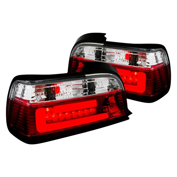 Spec-D® - Chrome/Red 3d Light Bar Style Fiber Optic LED Tail Lights, BMW 3-Series