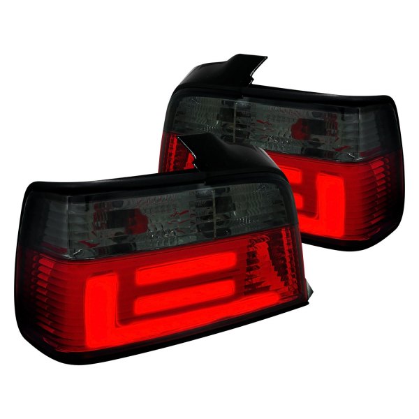 Spec-D® - Chrome Red/Smoke Fiber Optic LED Tail Lights, BMW 3-Series