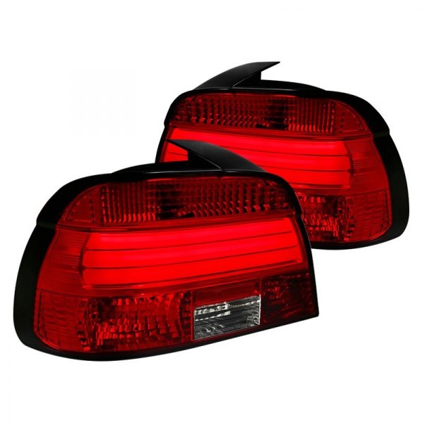 Spec-D® - Chrome/Red Fiber Optic LED Tail Lights, BMW 5-Series