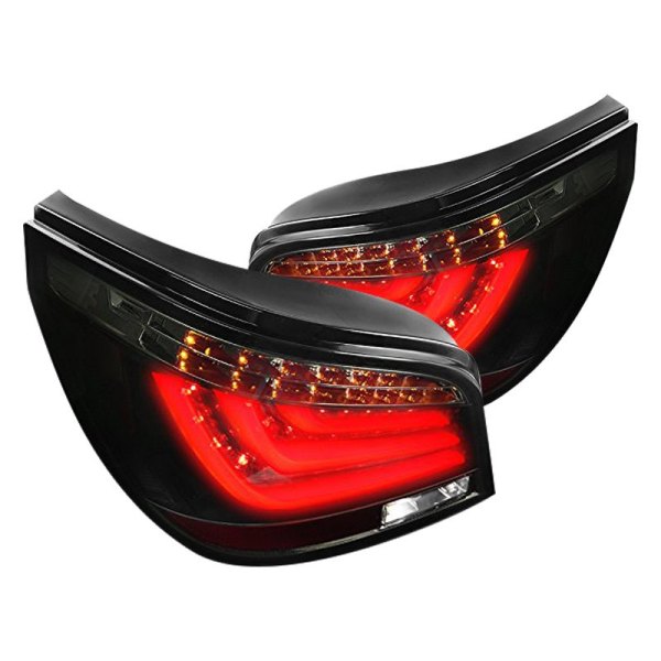 Spec-D® - Gloss Black/Smoke Fiber Optic LED Tail Lights, BMW 5-Series