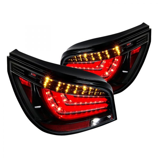 Spec-D® - Gloss Black Fiber Optic LED Tail Lights, BMW 5-Series
