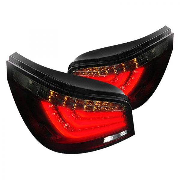 Spec-D® - Black Red/Smoke Fiber Optic LED Tail Lights, BMW 5-Series