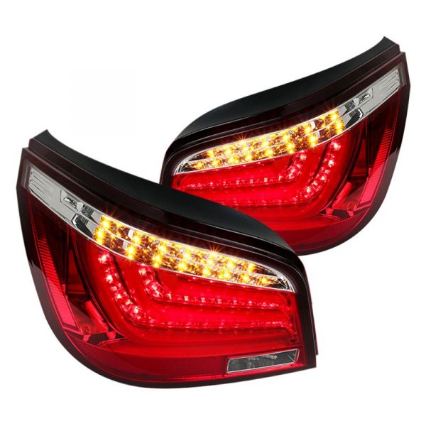 Spec-D® - Chrome/Red Fiber Optic LED Tail Lights, BMW 5-Series