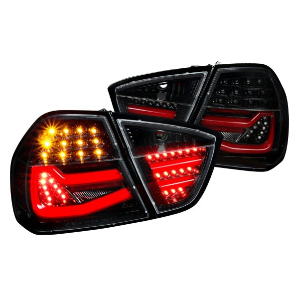 Spec-D® - Gloss Black/Red Fiber Optic LED Tail Lights, BMW 3-Series