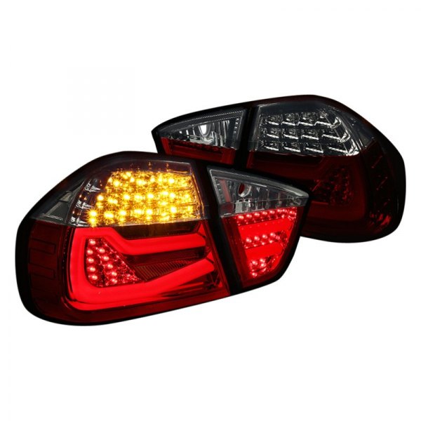 Spec-D® - Black Red/Smoke Fiber Optic LED Tail Lights, BMW 3-Series