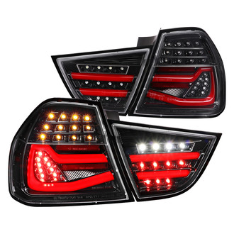 Spec-D® - Driver and Passenger Side Gloss Black Sequential Fiber Optic LED Tail Lights