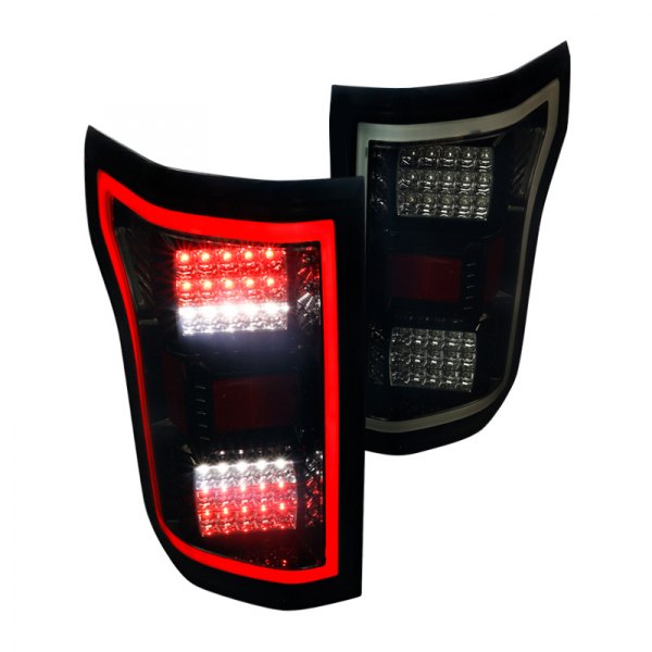 Spec-D® - Gloss Black/Smoke Fiber Optic LED Tail Lights, Ford F-150
