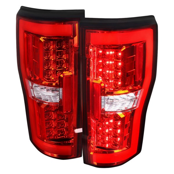 Spec-D® - Chrome/Red Fiber Optic LED Tail Lights, Ford F-350