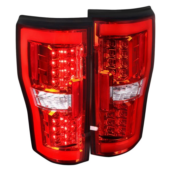 Spec-D® - Chrome/Red Fiber Optic LED Tail Lights, Ford F-350