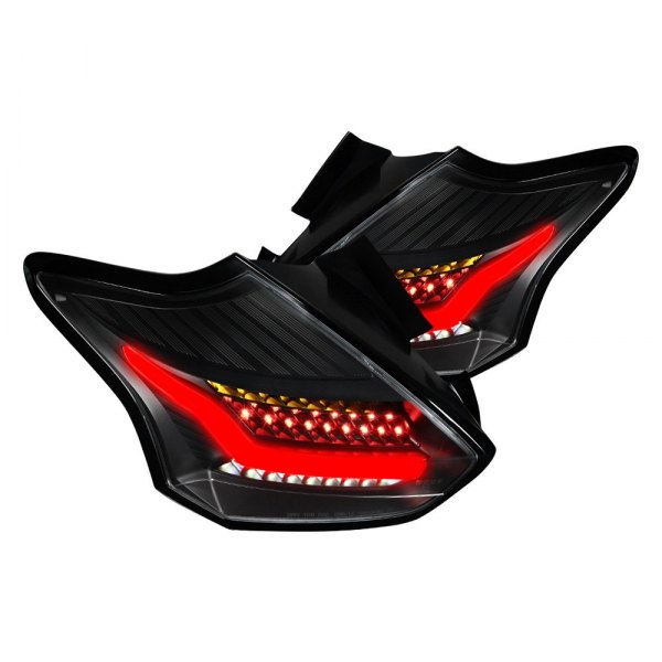 Spec-D® - Black Fiber Optic LED Tail Lights, Ford Focus