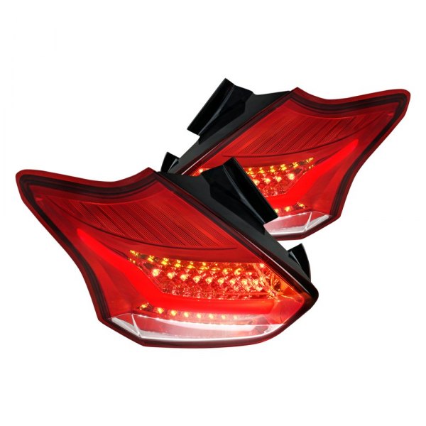 Spec-D® - Chrome/Red Fiber Optic LED Tail Lights, Ford Focus