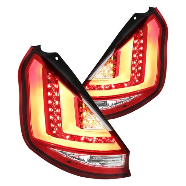 Spec-D® - Chrome/Red Fiber Optic LED Tail Lights, Ford Fiesta
