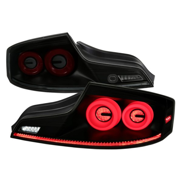 Spec-D® - Matte Black Red/Smoke Sequential Fiber Optic LED Tail Lights, Infiniti G35
