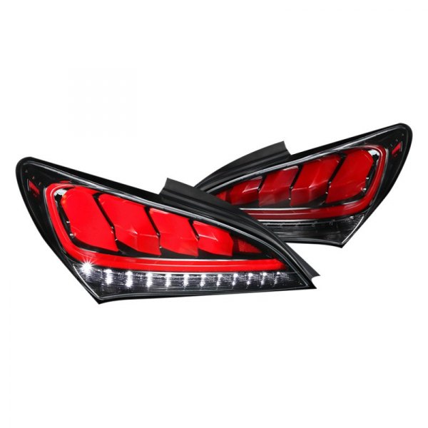 Spec-D® - Gloss Black/Red Sequential Fiber Optic LED Tail Lights, Hyundai Genesis Coupe