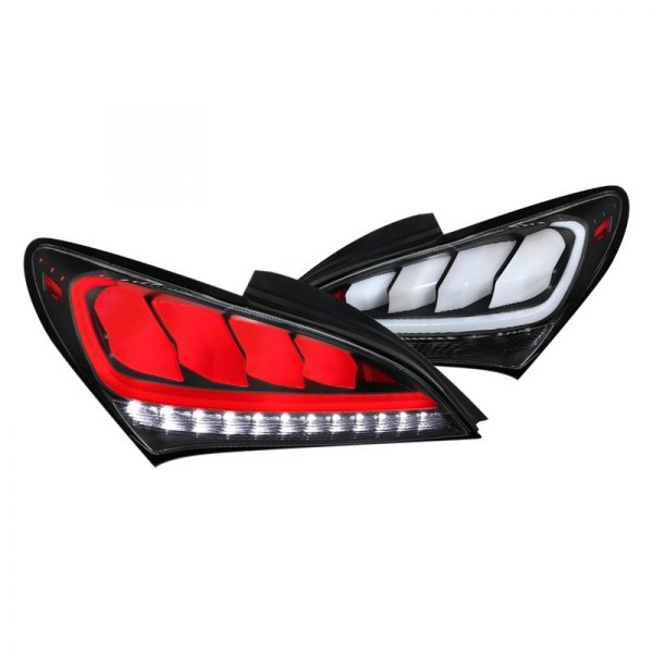 Spec-D® - Matte Black Sequential Fiber Optic LED Tail Lights, Hyundai Genesis Coupe