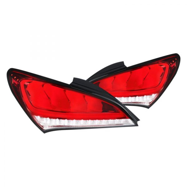 Spec-D® - Chrome/Red Sequential Fiber Optic LED Tail Lights, Hyundai Genesis Coupe
