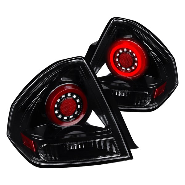 Spec-D® - Gloss Black/Red Halo Style Fiber Optic LED Tail Lights, Chevy Impala