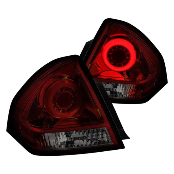 Spec-D® - Chrome Red/Smoke Halo Style Fiber Optic LED Tail Lights, Chevy Impala