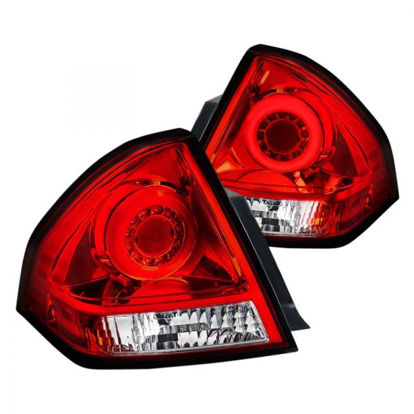 Spec-D® - Chrome/Red Halo Style Fiber Optic LED Tail Lights, Chevy Impala