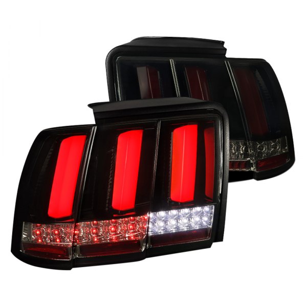 Spec-D® - Gloss Black/Red Sequential Fiber Optic LED Tail Lights, Ford Mustang