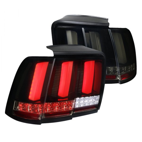 Spec-D® - Gloss Black/Smoke Sequential Fiber Optic LED Tail Lights, Ford Mustang