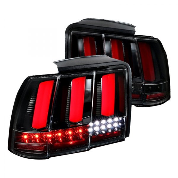 Spec-D® - Gloss Black Sequential Fiber Optic LED Tail Lights, Ford Mustang