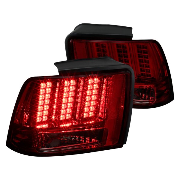 Spec-D® - Chrome Red/Smoke Sequential Fiber Optic LED Tail Lights, Ford Mustang