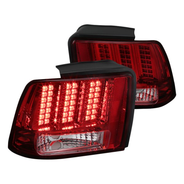Spec-D® - Chrome/Red Sequential Fiber Optic LED Tail Lights, Ford Mustang