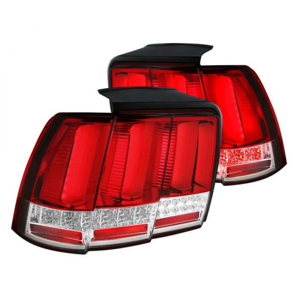 Spec-D® - Chrome/Red Sequential Fiber Optic LED Tail Lights, Ford Mustang