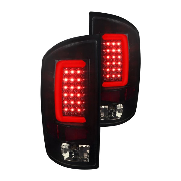 Spec-D® - Gloss Black/Smoke Fiber Optic LED Tail Lights, Dodge Ram