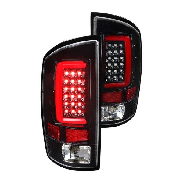Spec-D® - Gloss Black Fiber Optic LED Tail Lights, Dodge Ram