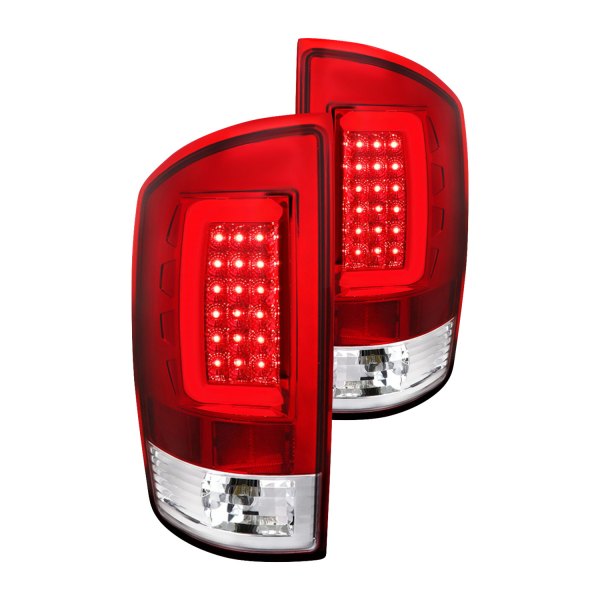 Spec-D® - Chrome/Red Fiber Optic LED Tail Lights, Dodge Ram