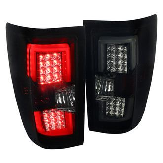 Spec-D® - Driver and Passenger Side Gloss Black/Smoke Fiber Optic LED Tail Lights