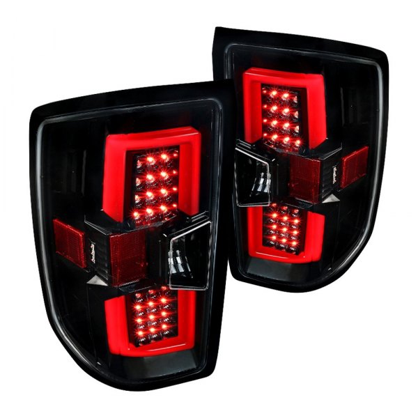 Spec-D® - Gloss Black/Red Fiber Optic LED Tail Lights, GMC Sierra 3500
