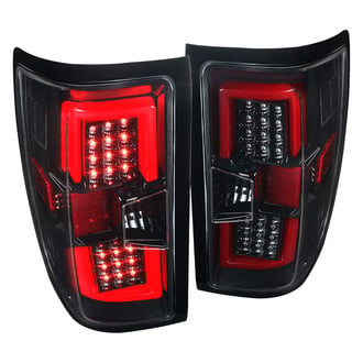Spec-D® - Driver and Passenger Side Gloss Black/Red Fiber Optic LED Tail Lights
