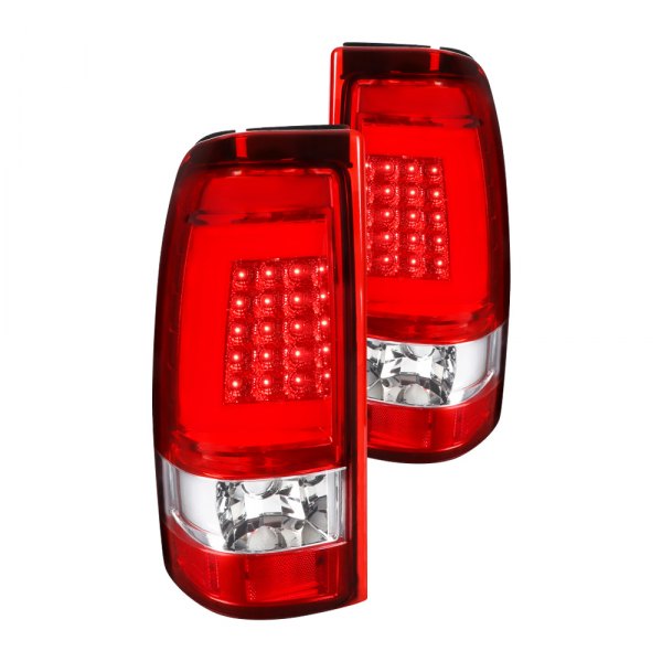 Spec-D® - Chrome/Red Fiber Optic LED Tail Lights, GMC Sierra