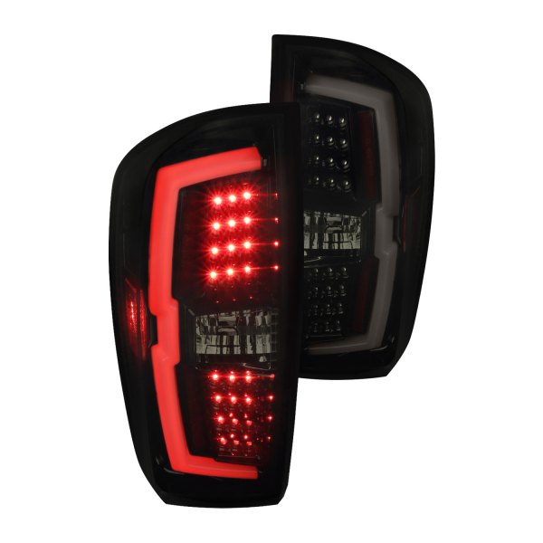 Spec-D® - Gloss Black/Smoke Fiber Optic LED Tail Lights, Toyota Tacoma