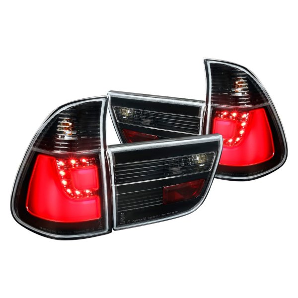 Spec-D® - Gloss Black/Red Fiber Optic LED Tail Lights, BMW X5